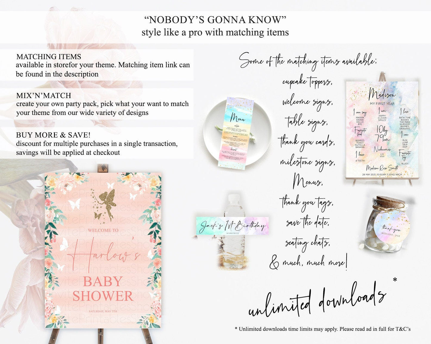 Fairy Baby Shower Welcome Sign Fairy Welcome Board Enchanted Garden Pastel Floral Butterfly Decor Secret Garden Fairy Welcome Sign D10792
