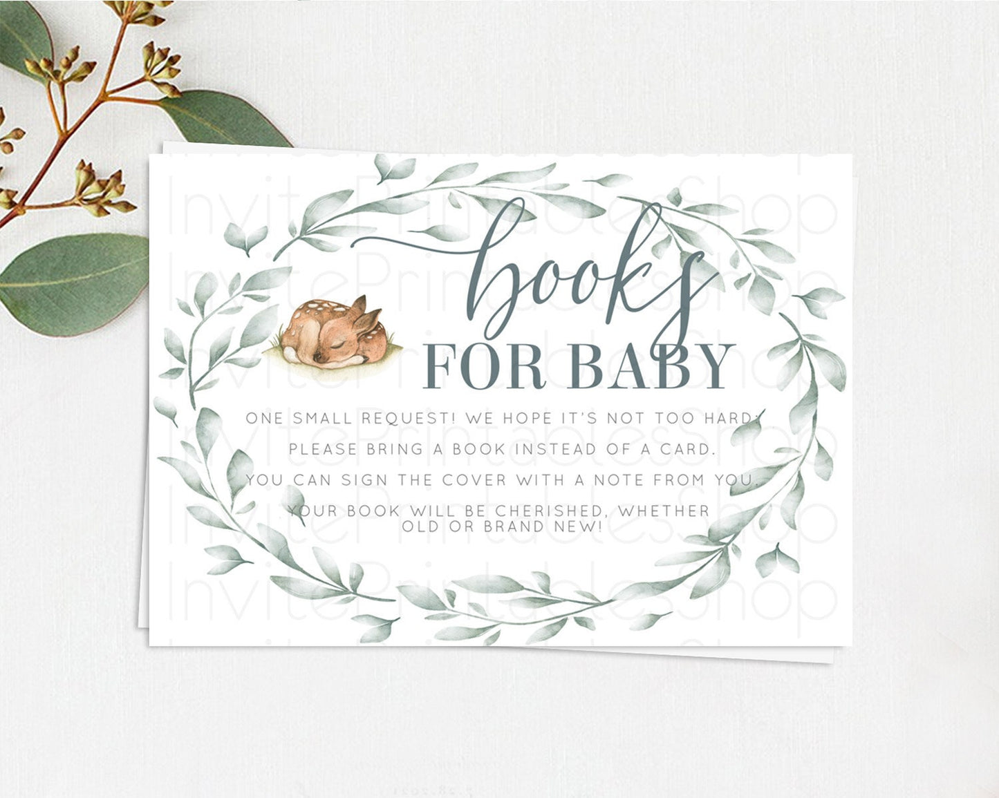 Fawn Books For Baby Card Deer Book Insert Floral Deer Book Card Enchanted Forest Butterfly Pastel Baby Shower Book Poem Request D10935