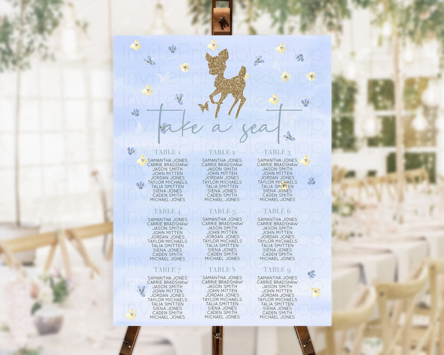 Fawn Seating Chart Deer Seating Chart Enchanted Forest Party Butterfly Pastel Flowers Whimsical Seating Chart Woodland Seating Sign D10863