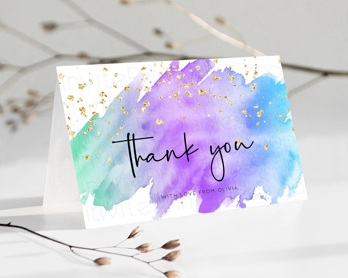 Pastel Thank You Rainbow Thank You Card Colorful Pastel Birthday Thank You Card Confetti Watercolor Pastel Teacher Thank You Cards D10491