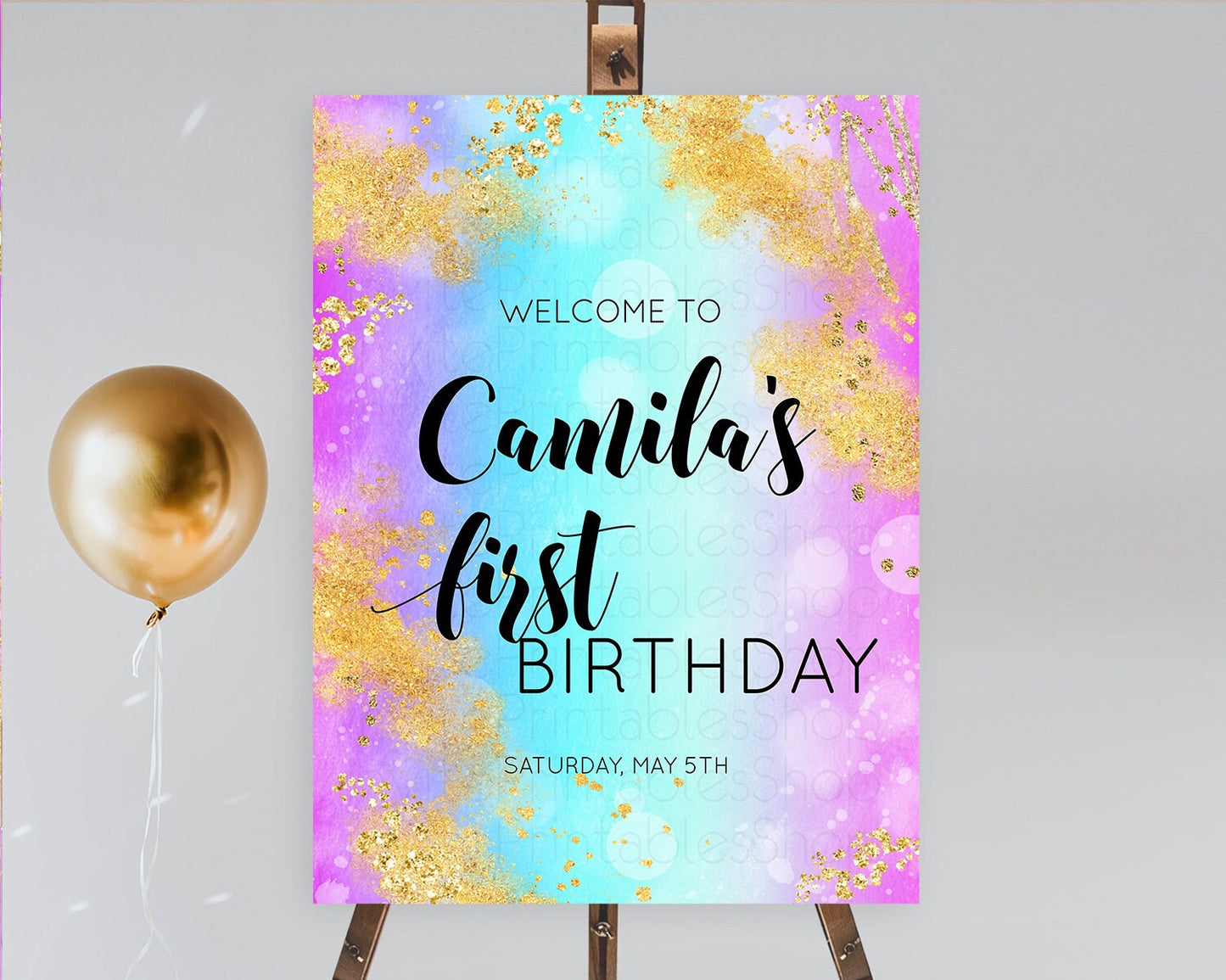 Pastel Welcome Sign Pastel Rainbow Welcome Sign Colorful Rainbow Confetti Watercolor Glitter Pastel First Birthday Welcome Sign D10564