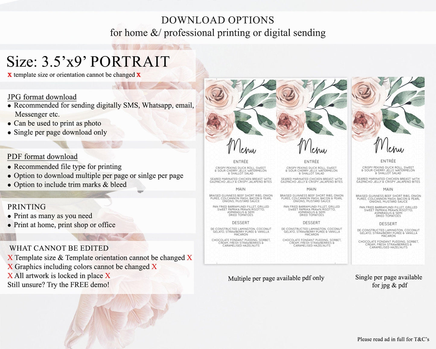 Secret Garden Menu Wildflower Menu Template Pastel Flower Garden Table Decor Boho Floral Dinner Dessert Floral Party Food Menu D11061