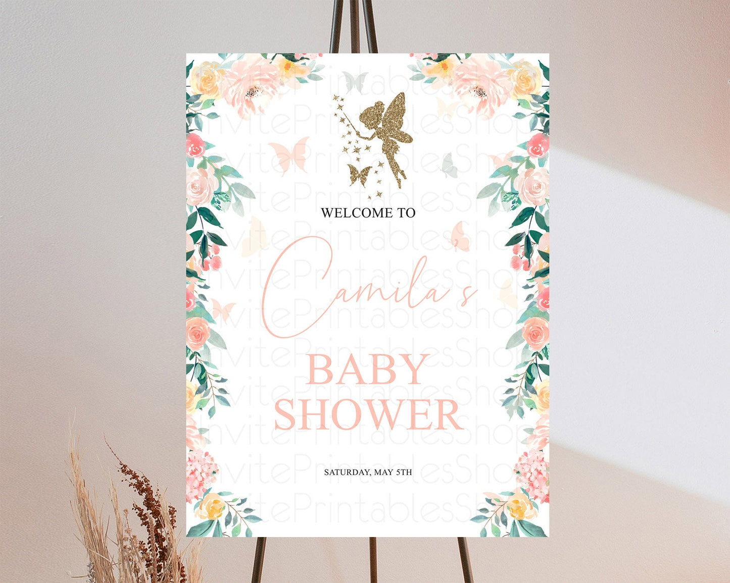 Fairy Baby Shower Welcome Sign Fairy Welcome Board Enchanted Garden Pastel Floral Butterfly Décor Secret Garden Fairy Welcome Sign D10789