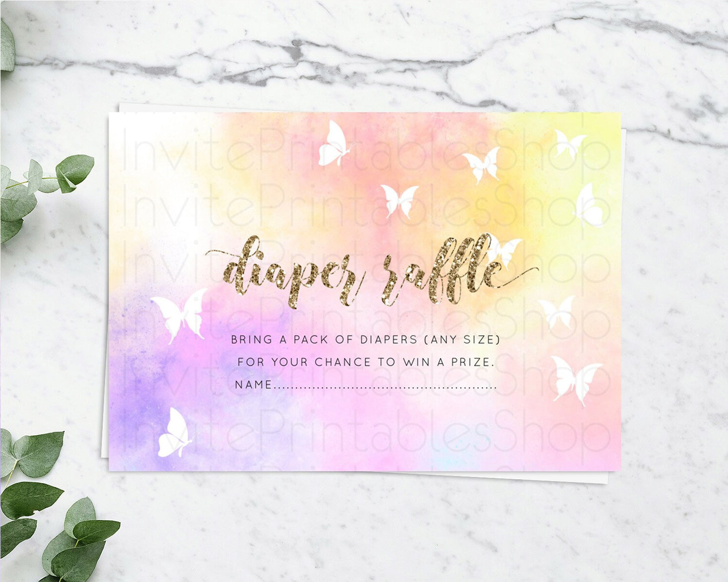 Pastel Diaper Raffle Card Pastel Rainbow Diaper Raffle Insert Colorful Ombre Watercolor Diaper Ticket Confetti Glitter Raffle Game D10435