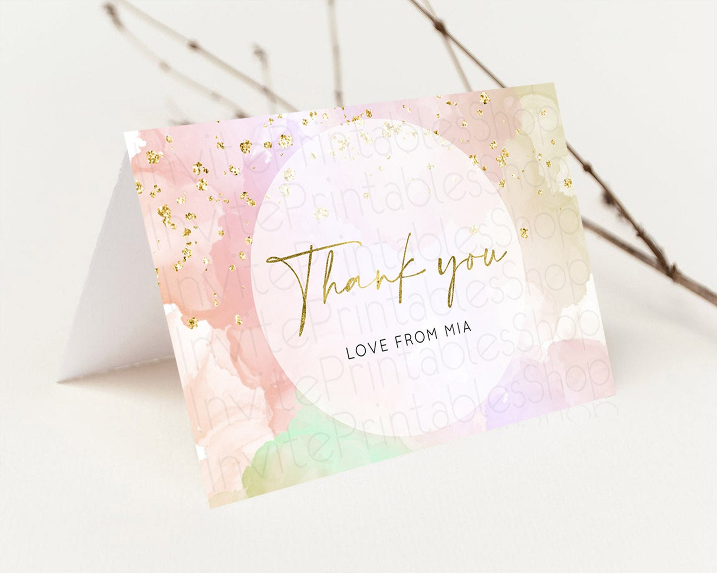 Pastel Thank You Rainbow Thank You Card Colorful Pastel Birthday Thank You Card Confetti Watercolor Pastel Teacher Thank You Cards D10627