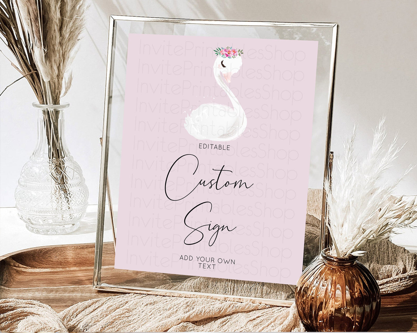 Editable Swan Table Sign Decor Swan Princess Ballet Party Enchanted Swan Lak