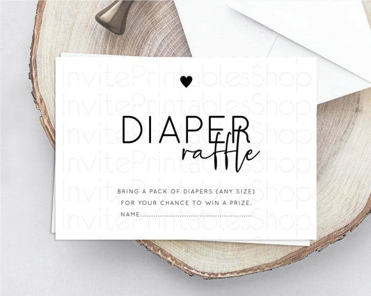 Editable Minimalist Baby Shower Diaper Raffle Insert Simple White Diaper Raf