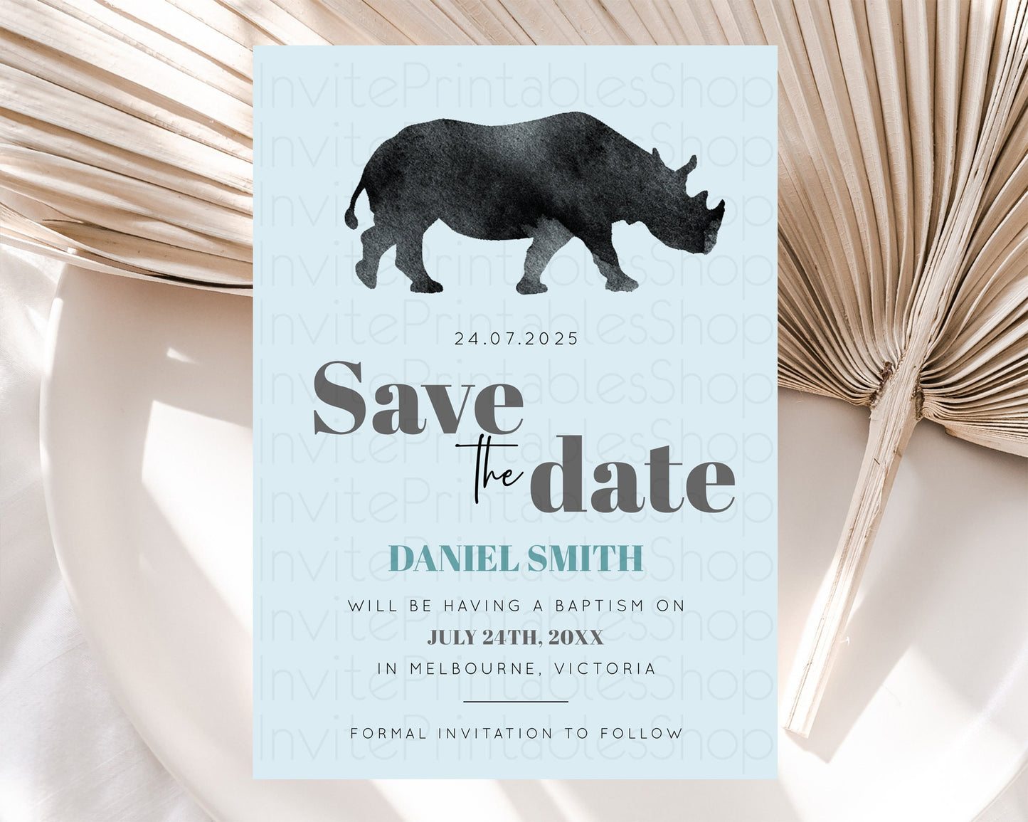 Rhino Save The Date Template Rhino Party Save The Date Safari Adventure Rhino Minimal Theme For 1st Birthday Baptism Baby Shower D10801