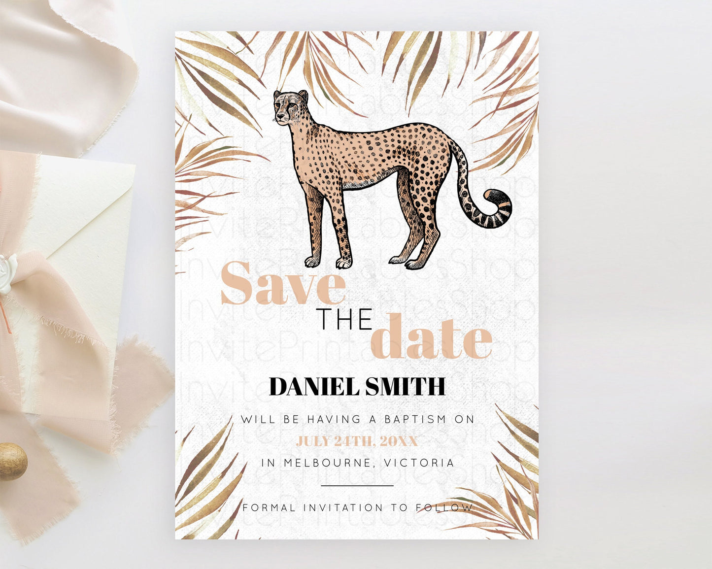 Cheetah Save The Date Template Cheetah Party Save The Date Safari Adventure Cheetah Minimal Theme 1st Birthday Baptism Baby Shower D10291