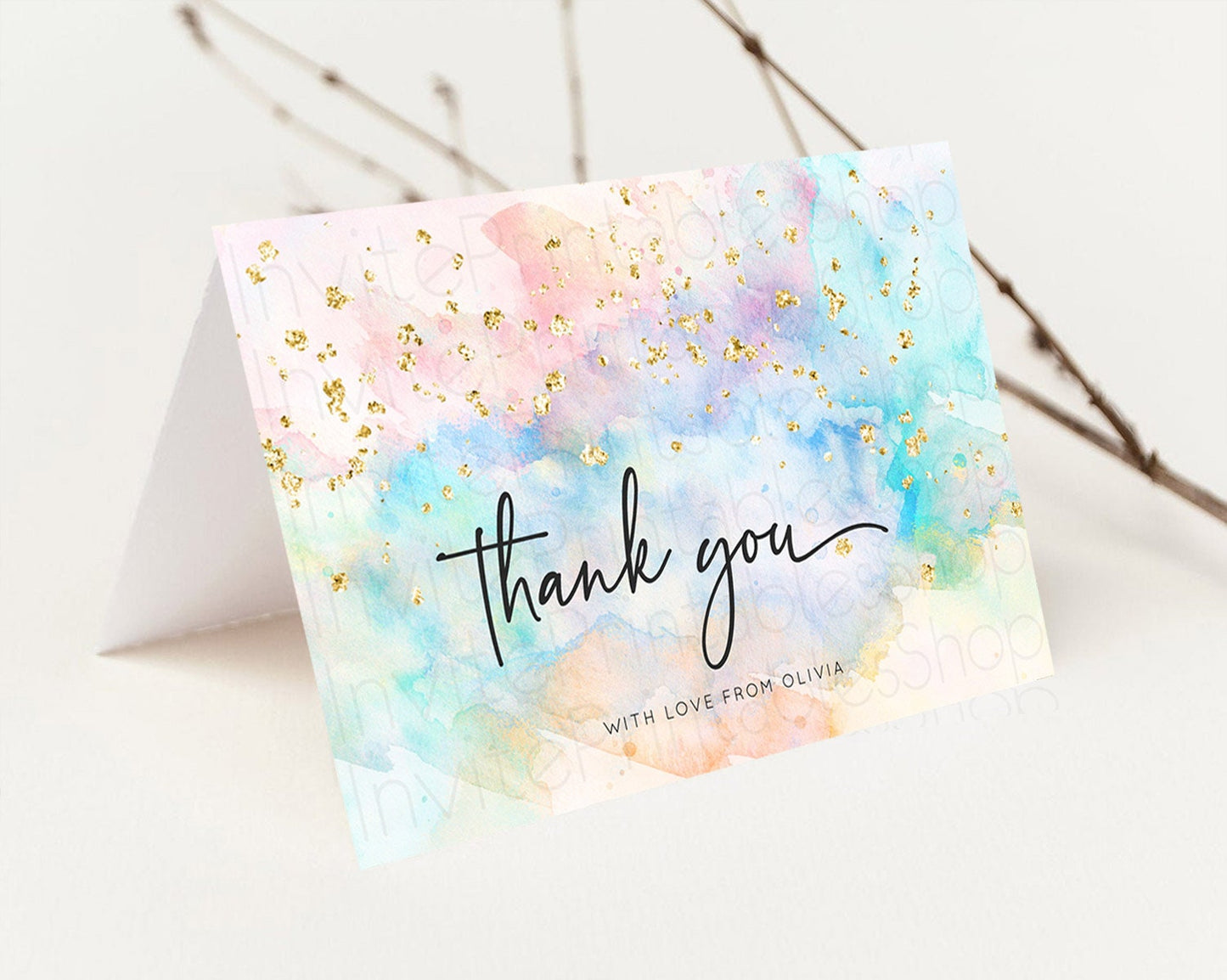 Pastel Thank You Rainbow Thank You Card Colorful Pastel Birthday Thank You Card Confetti Watercolor Pastel Teacher Thank You Cards D10260