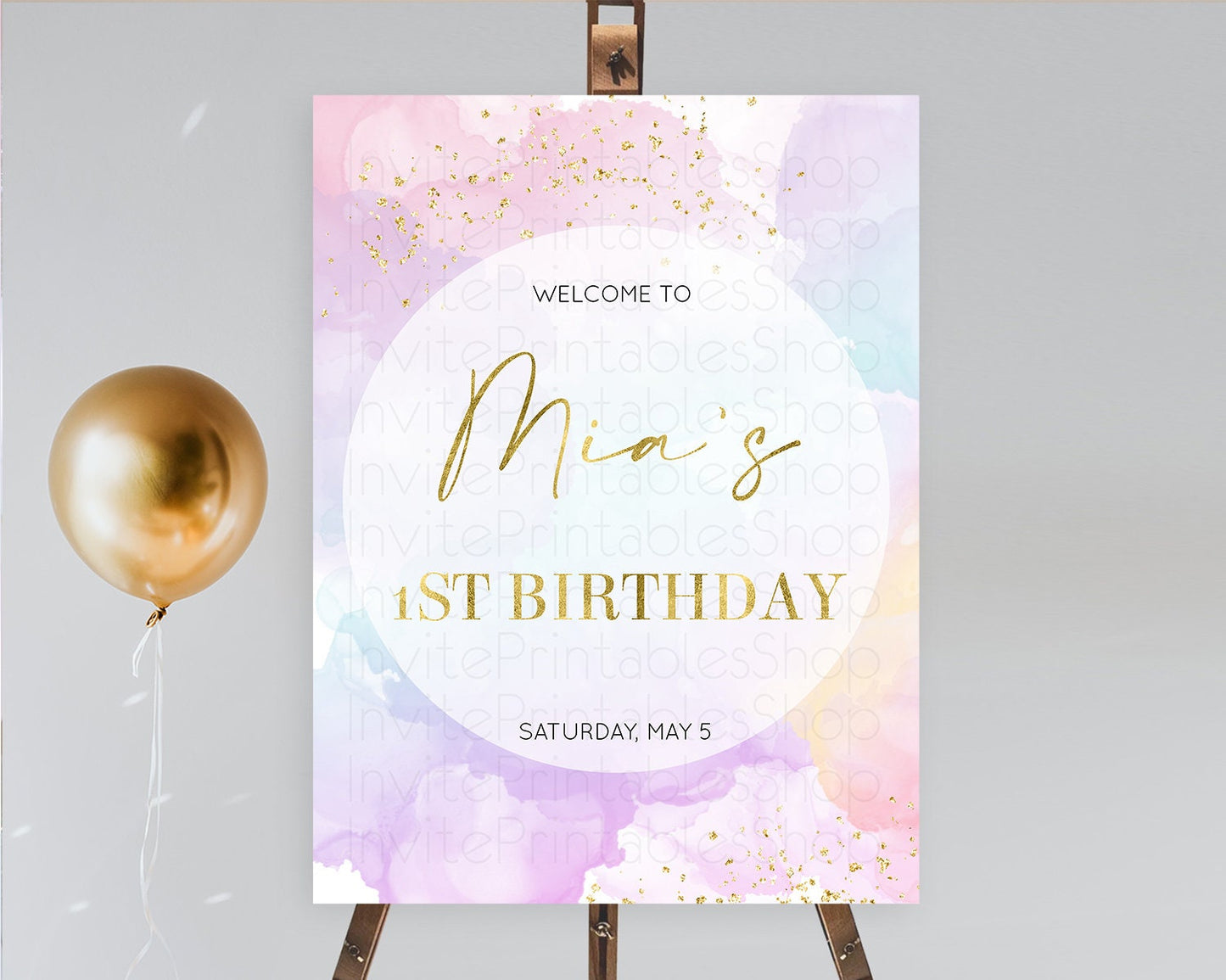 Pastel Welcome Sign Pastel Rainbow Welcome Sign Colorful Rainbow Confetti Watercolor Glitter Pastel First Birthday Welcome Sign D10623