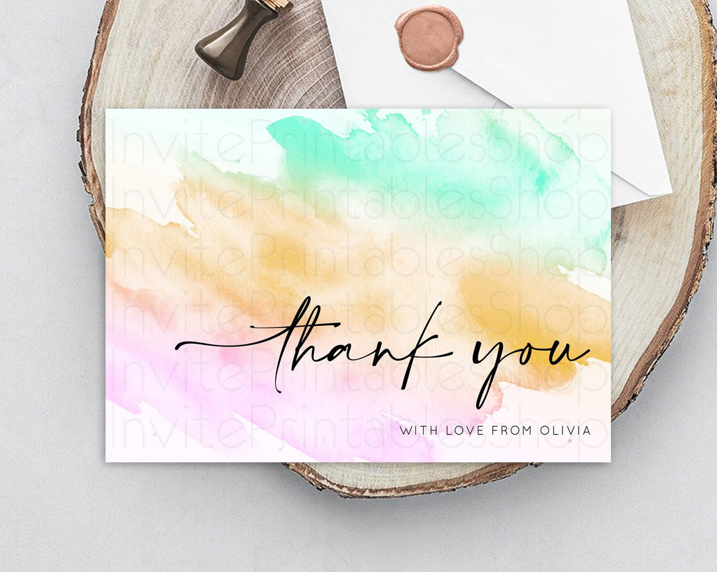 Pastel Thank You Rainbow Thank You Card Colorful Pastel Birthday Thank You Card Confetti Watercolor Pastel Teacher Thank You Cards D10962