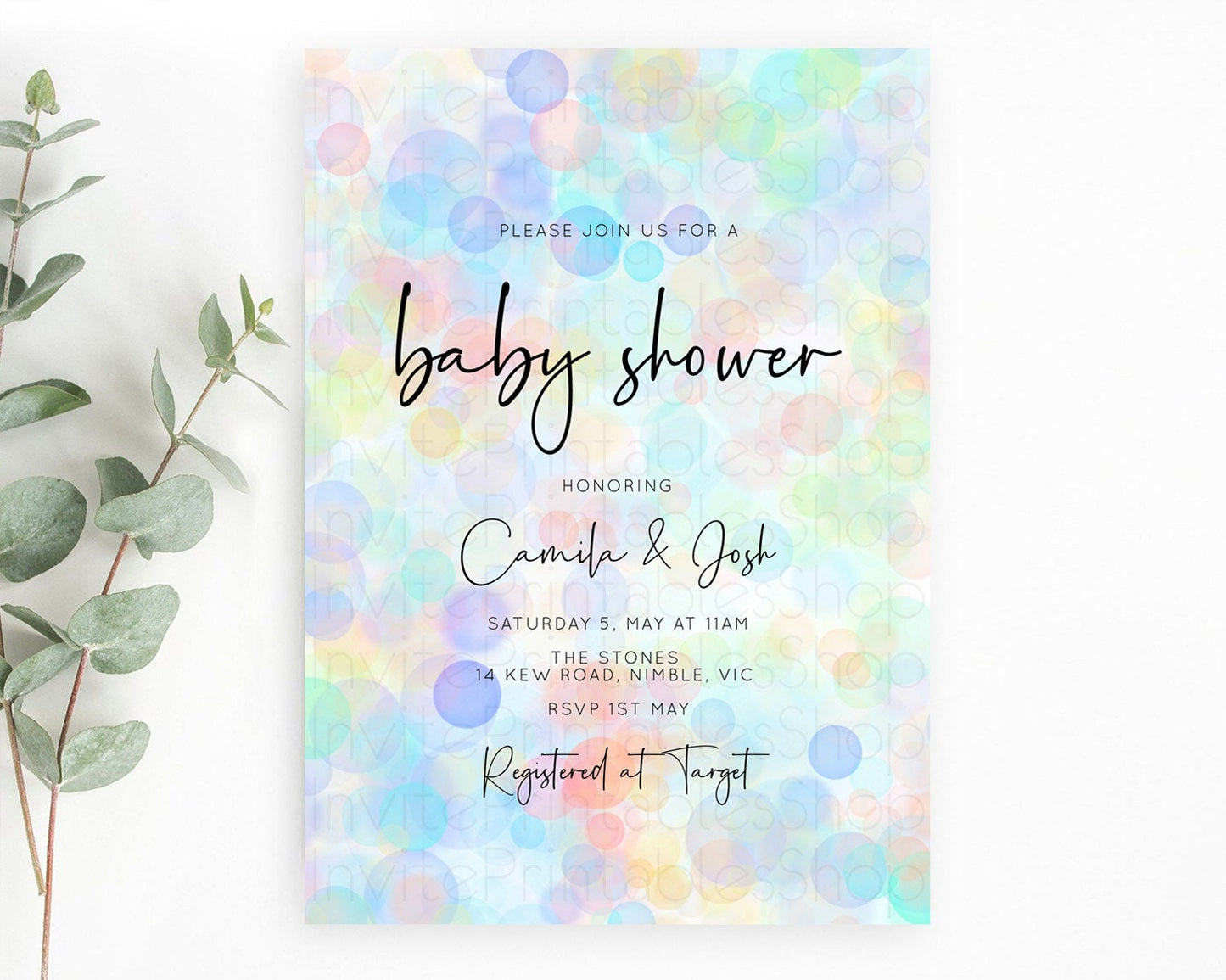 Pastel Confetti Baby Shower Invitation Bath Bomb Baby Shower Invitation Pastel Bubbles Invitation Colorful Watercolour Invitation D10445