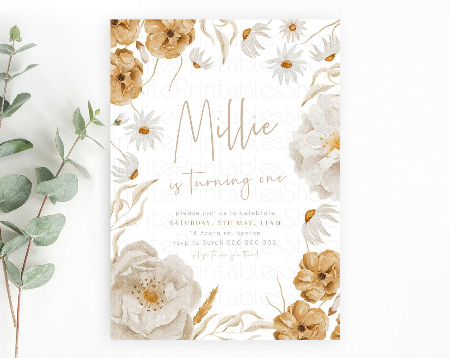 Secret Garden Invitation Wildflower Birthday Invitation Pastel Flowers Invite Enchanted Garden Boho Floral 3rd 2nd First Birthday D23355