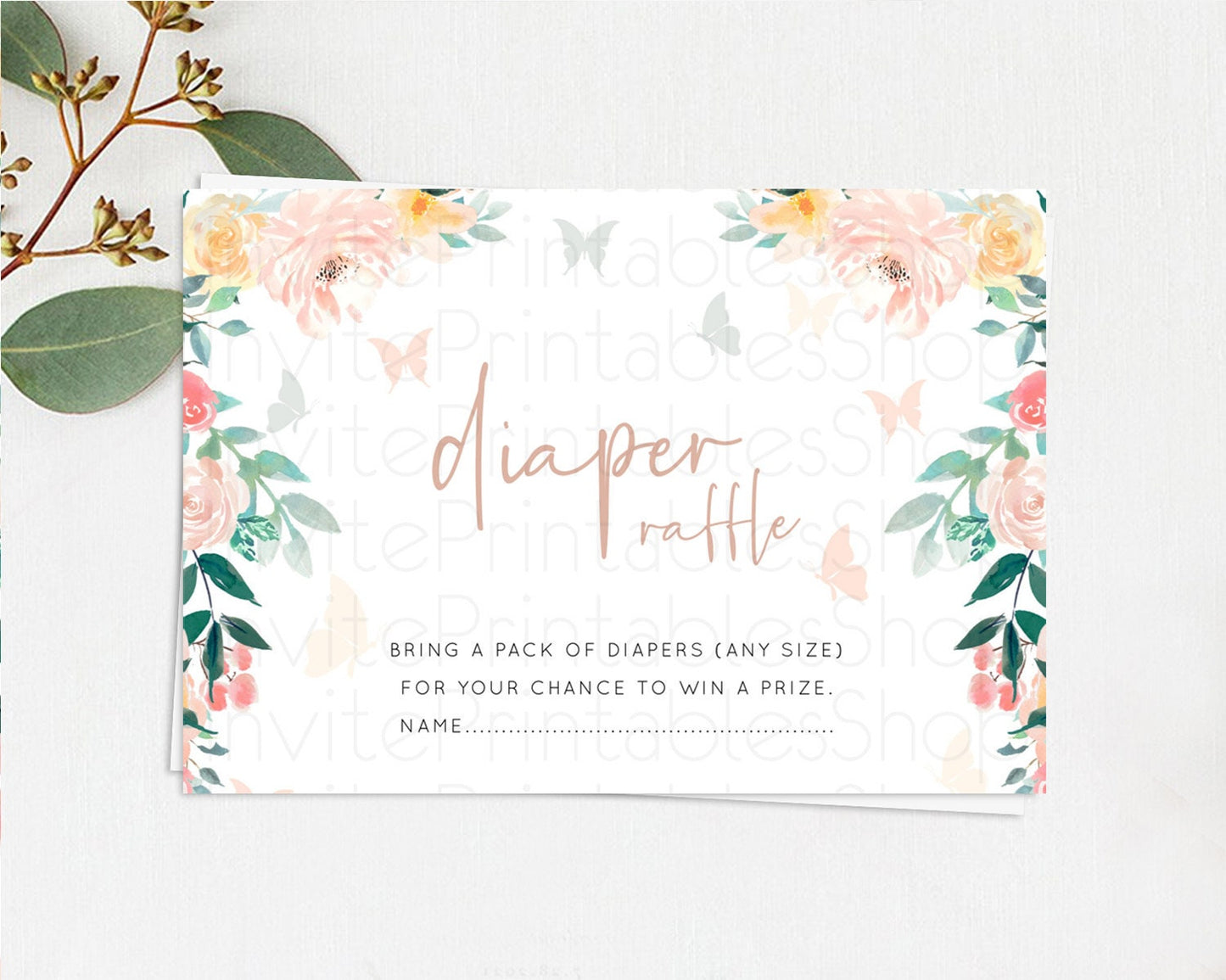 Secret Garden Diaper Raffle Card Boho Wildflower Diaper Raffle Insert Pastel Flower Garden Baby Shower Card Flower Raffle Game D10706