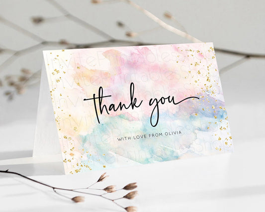 Pastel Thank You Rainbow Thank You Card Colorful Pastel Birthday Thank You Card Confetti Watercolor Pastel Teacher Thank You Cards D10276