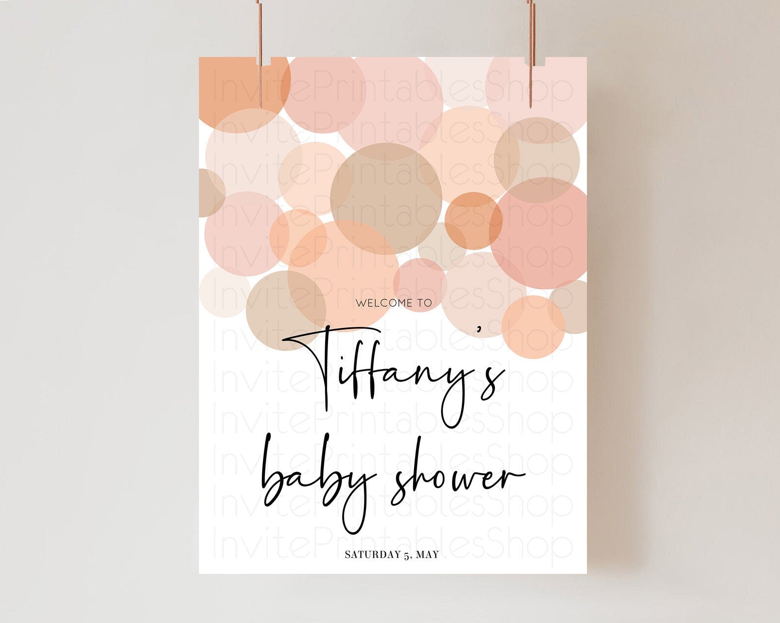 Editable Orange Baby Shower Welcome Board Confetti Welcome Sign Pastel Ombre