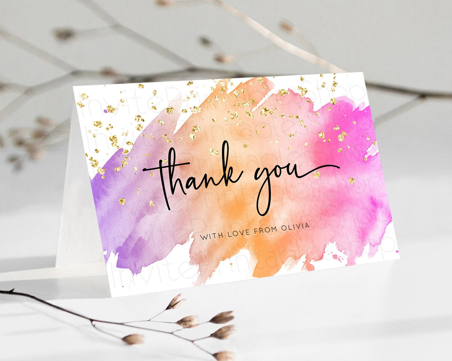 Pastel Thank You Rainbow Thank You Card Colorful Pastel Birthday Thank You Card Confetti Watercolor Pastel Teacher Thank You Cards D10488