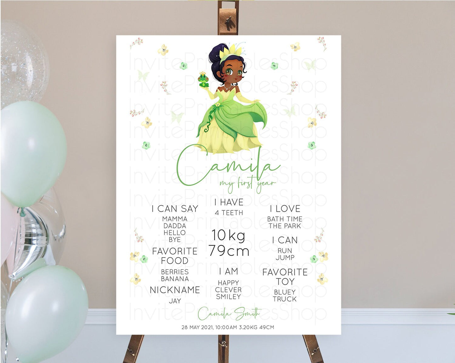 Princess First Birthday Milestone Poster Castle Milestone Board Secret Garden Enchanted Castle Pastel Floral Garden First Birthday D10348