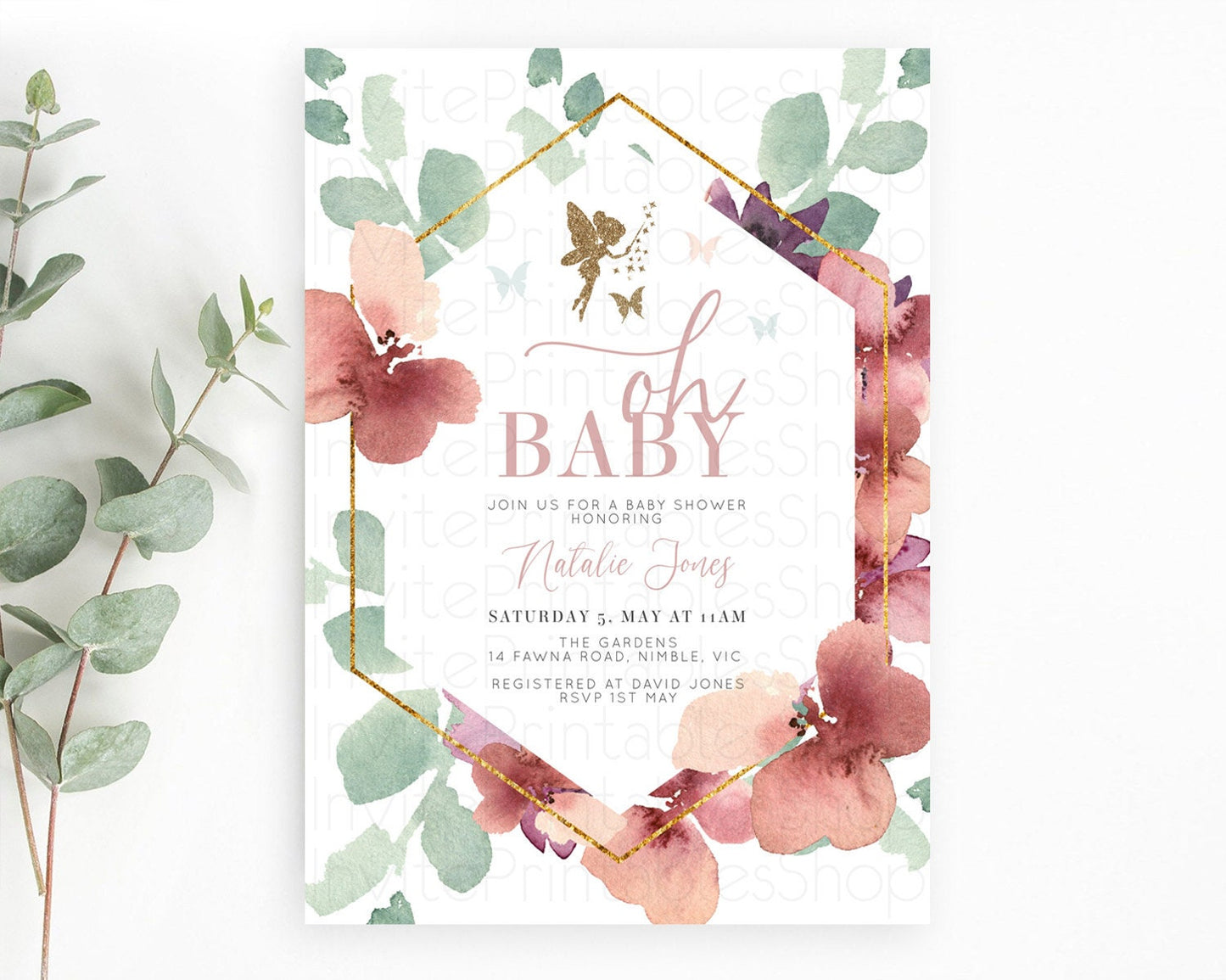 Fairy Baby Shower Invitation Pastel Fairy Invites Fairy Tea Party Fairy Garden Theme Secret Garden Enchanted Garden Floral Butterfly D10460