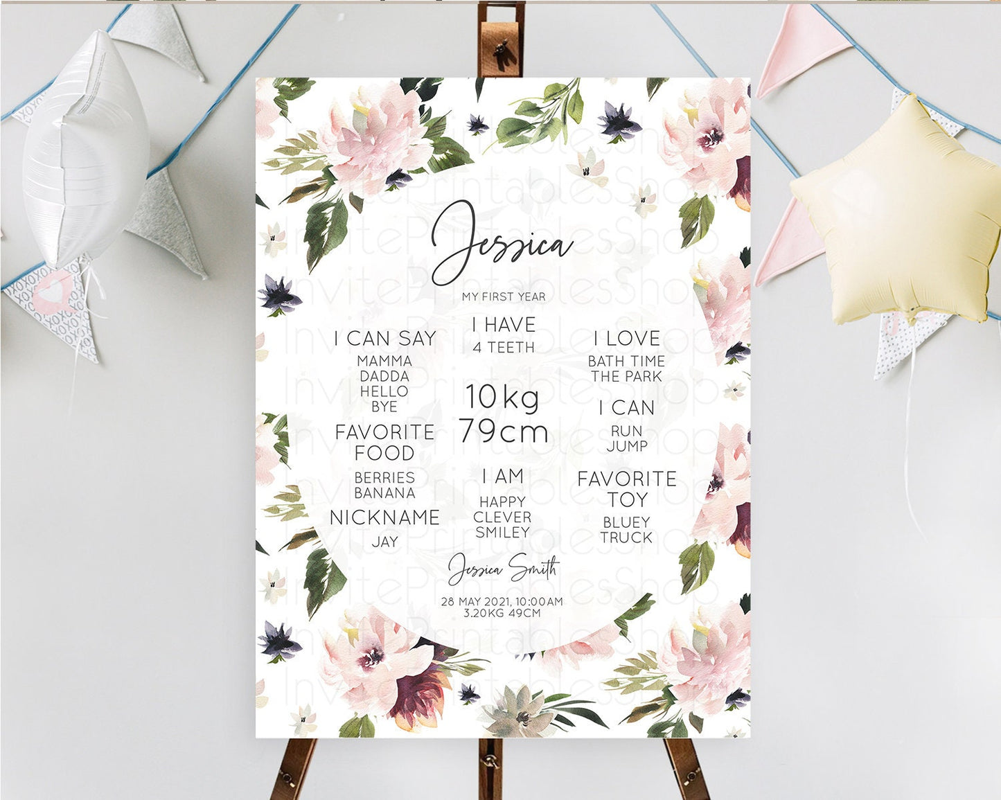 Secret Garden Milestone Board Wildflower First Birthday Milestone Poster Pastel Flowers Milestone Boho Wildflower 1st Birthday Sign D10538