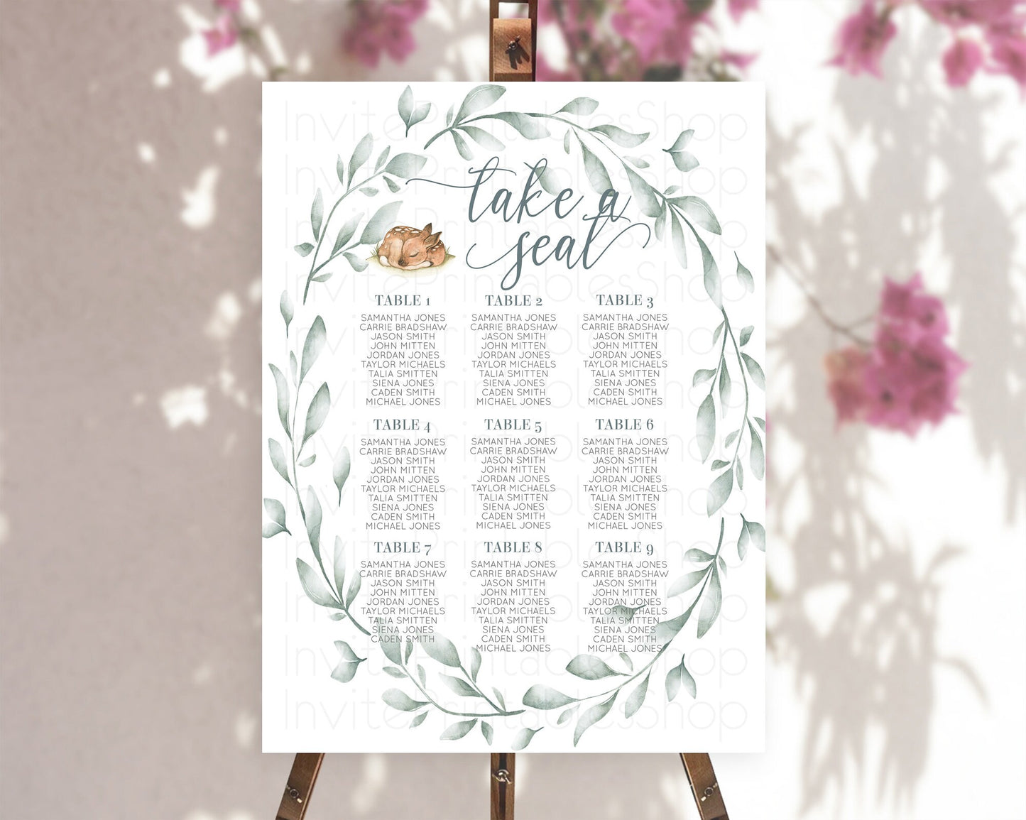 Fawn Seating Chart Deer Seating Chart Enchanted Forest Party Butterfly Pastel Flowers Whimsical Seating Chart Woodland Seating Sign D10935