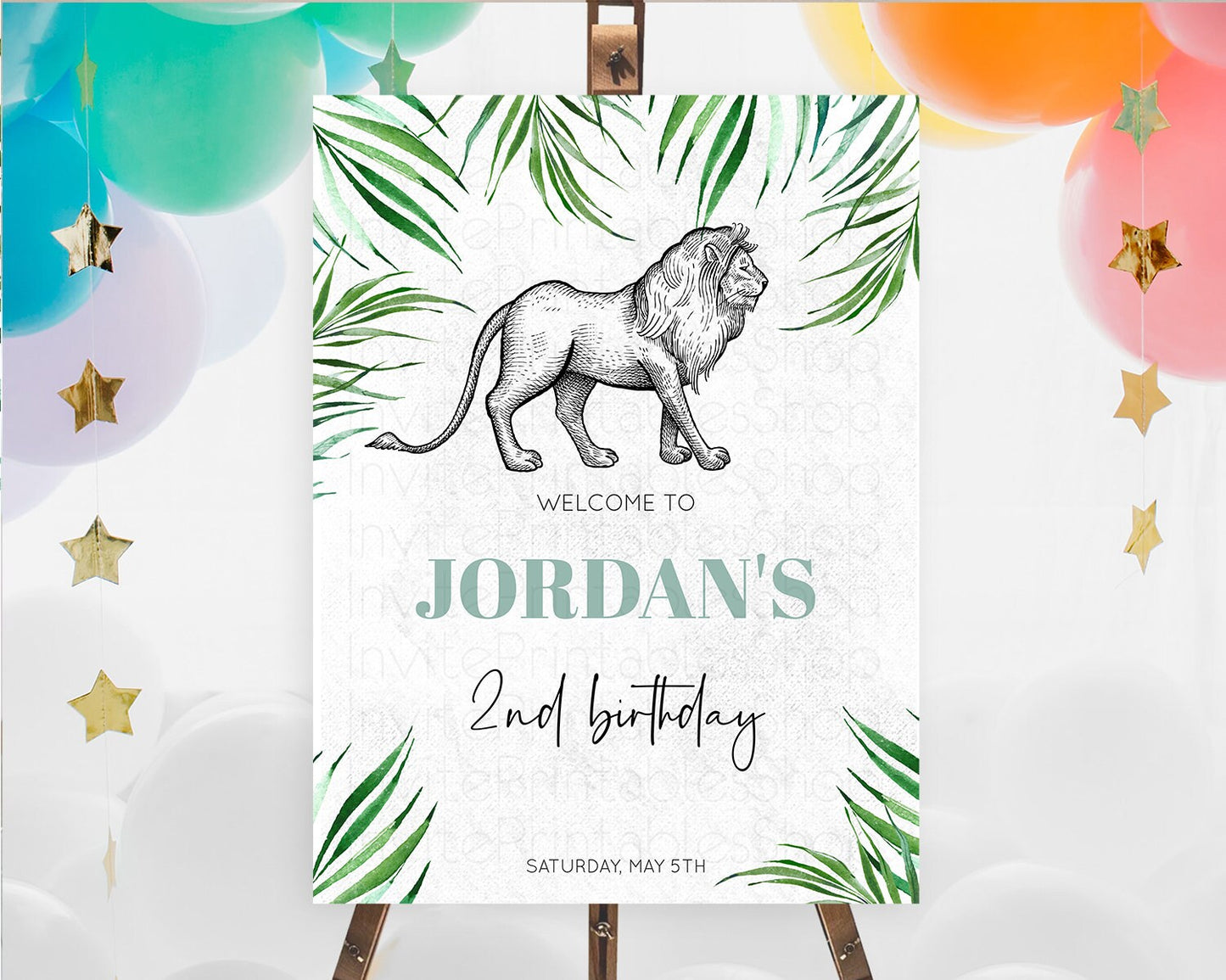 Lion Welcome Sign Lion Welcome Board Lion Party Welcome Poster Dried Palm Fern Safari Party Decor Lion First Birthday Welcome Sign D10845