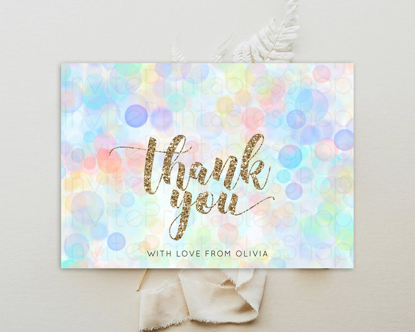 Pastel Thank You Bubbles Thank You Card Bubble Bath Birthday Thank You Card Rainbow Pastel Colorful Confetti Teacher Thank You Cards D10447
