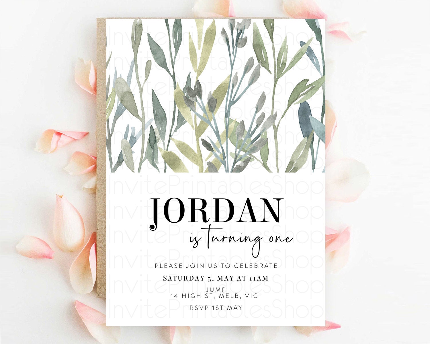 Editable Leafy Birthday Invitation Leafy Invitation Simple Greenery Invitati