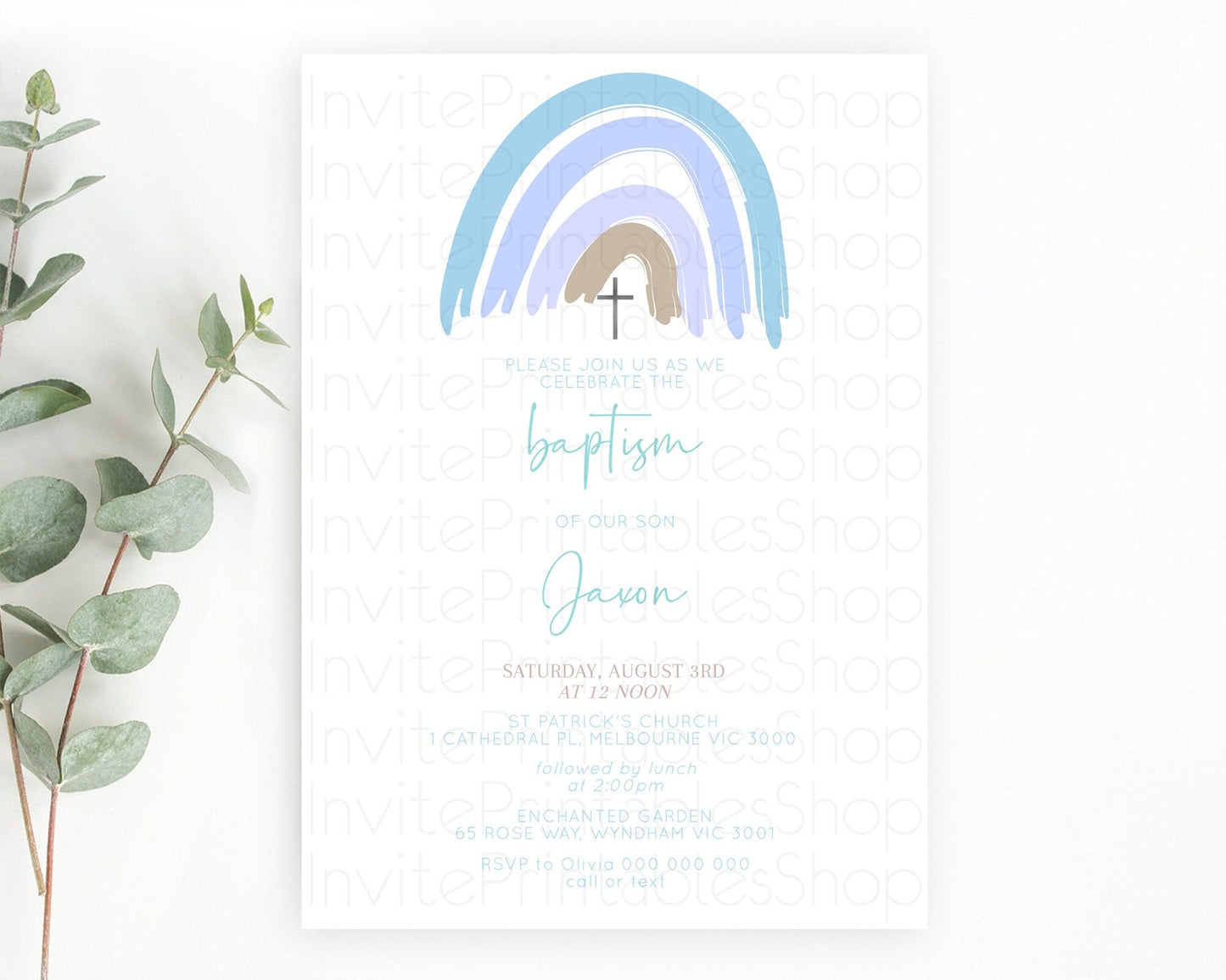 Pastel Rainbow Baptism Invitation Boho Rainbow Baptism 1st Birthday Invitation Rainbow Pastel Watercolor Christening Invitation D10352