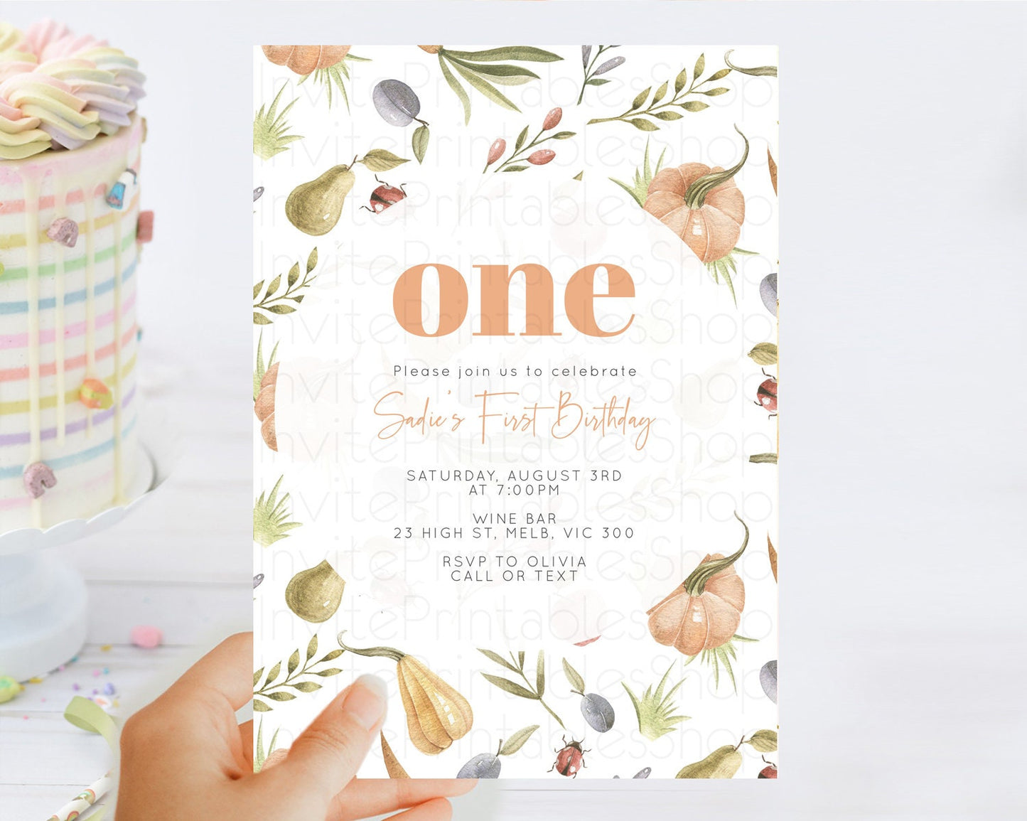 Editable Pumpkin Invitation Pear Invitation Ladybug Invitation Plum Invitati