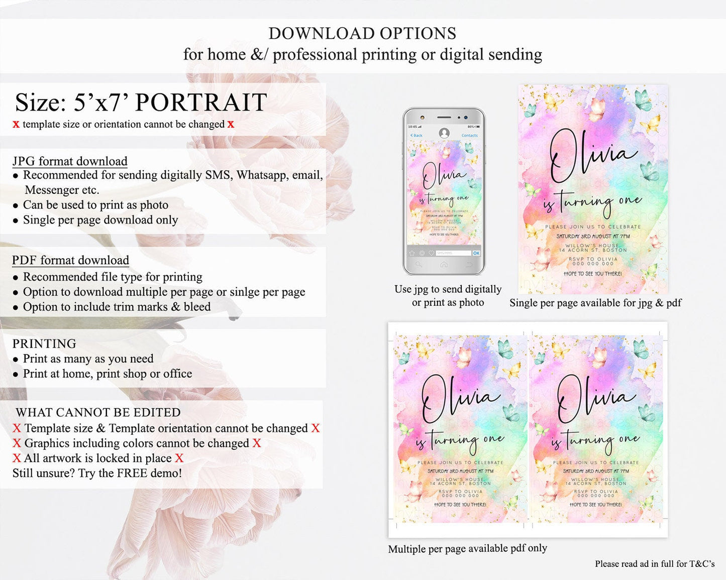Pastel Butterfly Birthday Invitation Butterfly Birthday Invitation Whimsical Butterfly Enchanted Garden 1st 2nd Birthday Invitation D23196