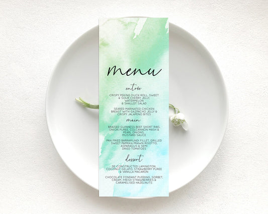 Editable Green Menu Green Watercolor Menu Template Pastel Green Table Decor
