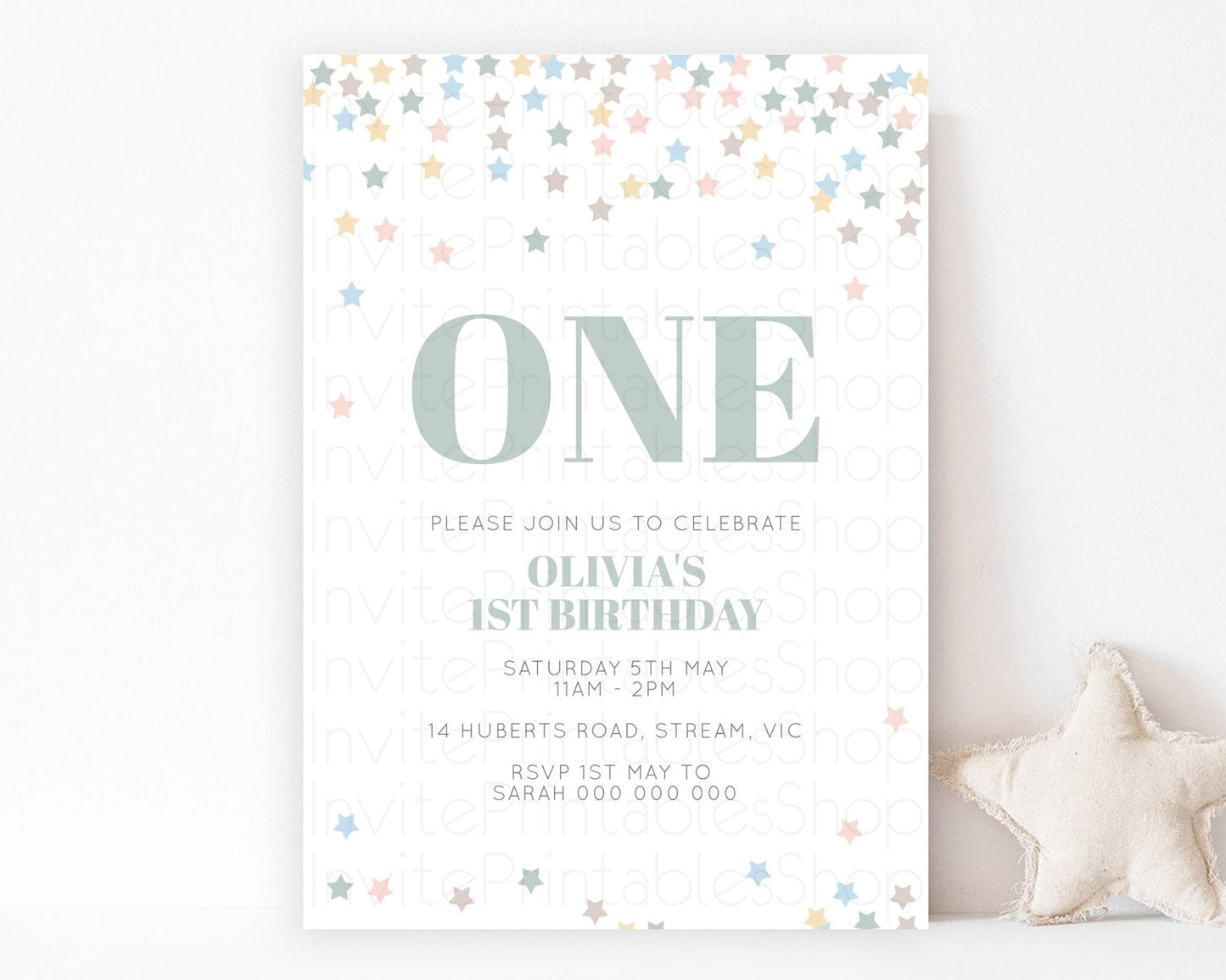 Star Birthday Invitation Pastel Stars Invite Shooting Star Party Rainbow Colorful Confetti Twinkle Little Star 2nd First Birthday D10795