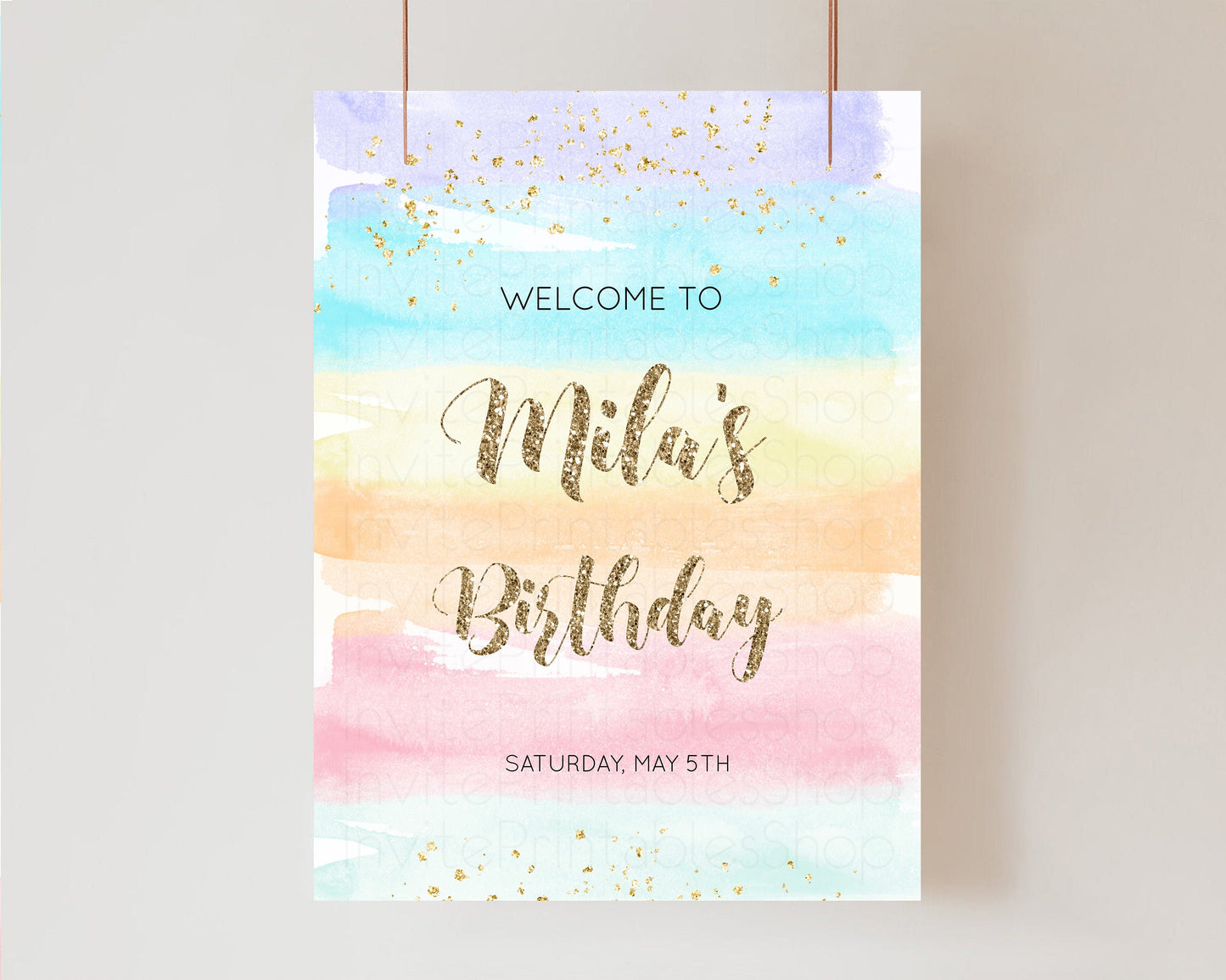Rainbow Welcome Sign Pastel Welcome Sign Pastel Ombre 1st Birthday Sign Colorful Watercolor Glitter Sprinkles Welcome Birthday Board 525
