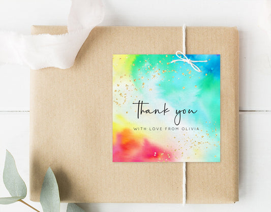 Rainbow Gift Tag Watercolor Favor Tags Pastel Ombre Candy Gift Tag Colorful Splash Thank You Tags Glitter Sprinkle Tie Dye Bonbonniere 511