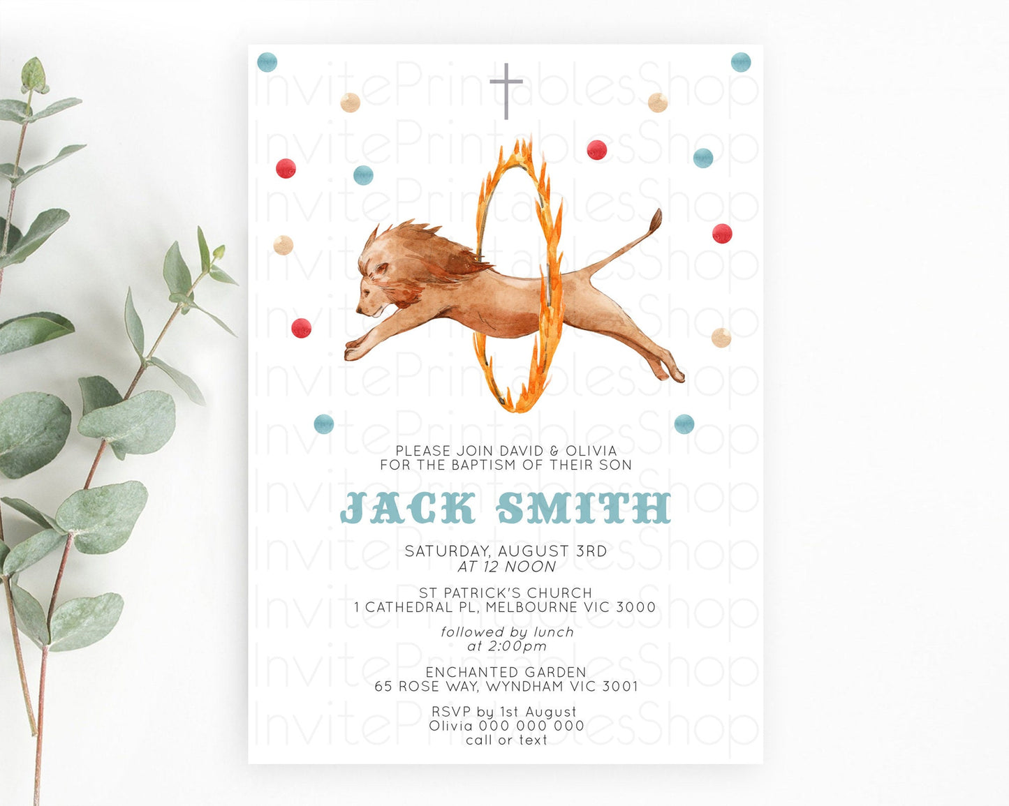 Circus Baptism Invitation Carnival Baptism 1st Birthday Invitation Clown Circus Lion Christening Invitation Circus Tent Elephant D10523