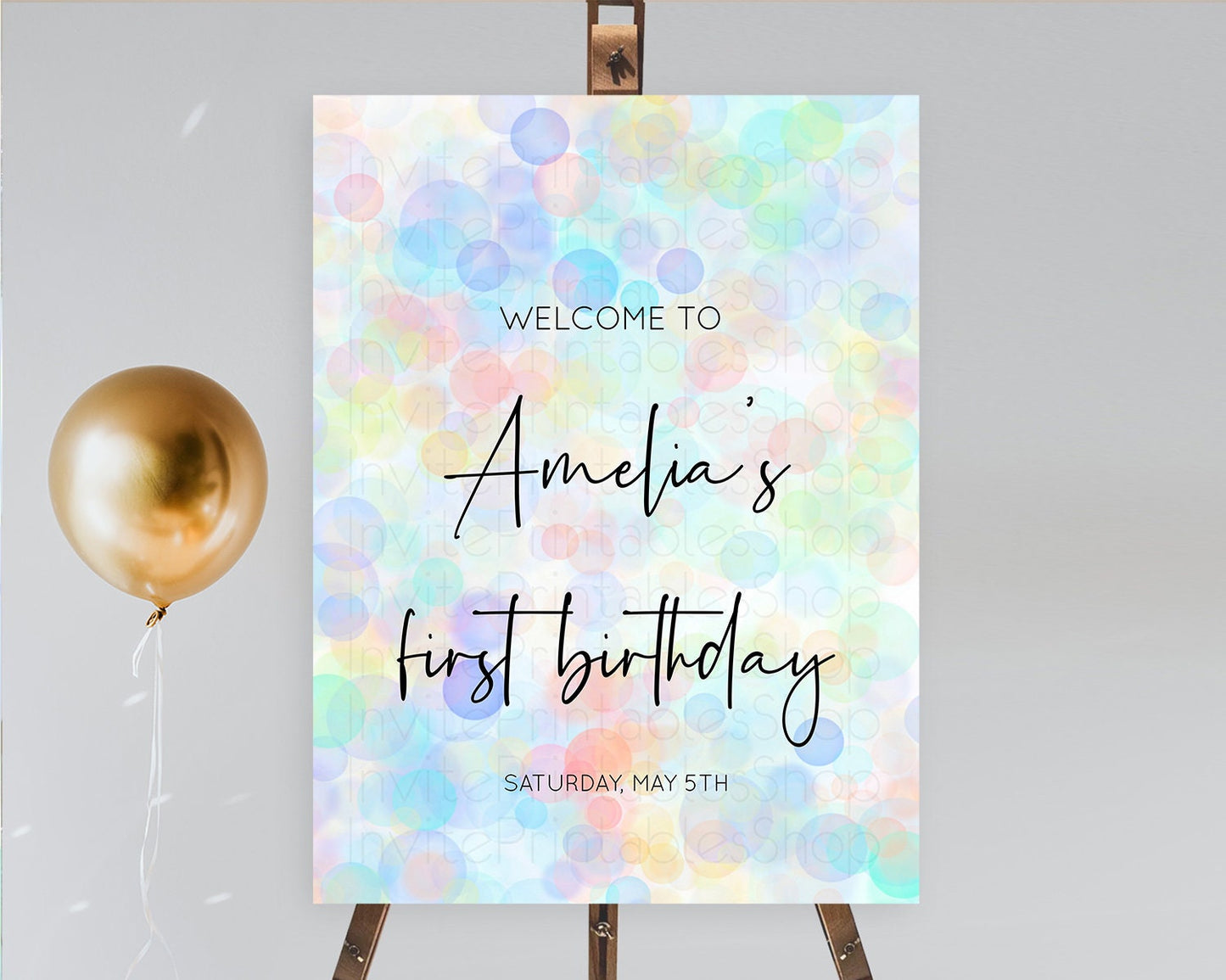 Pastel Welcome Sign Bubble Bath Birthday Party Rainbow Welcome Board Pastel Bubbles Colorful Confetti First Birthday Welcome Sign D10445