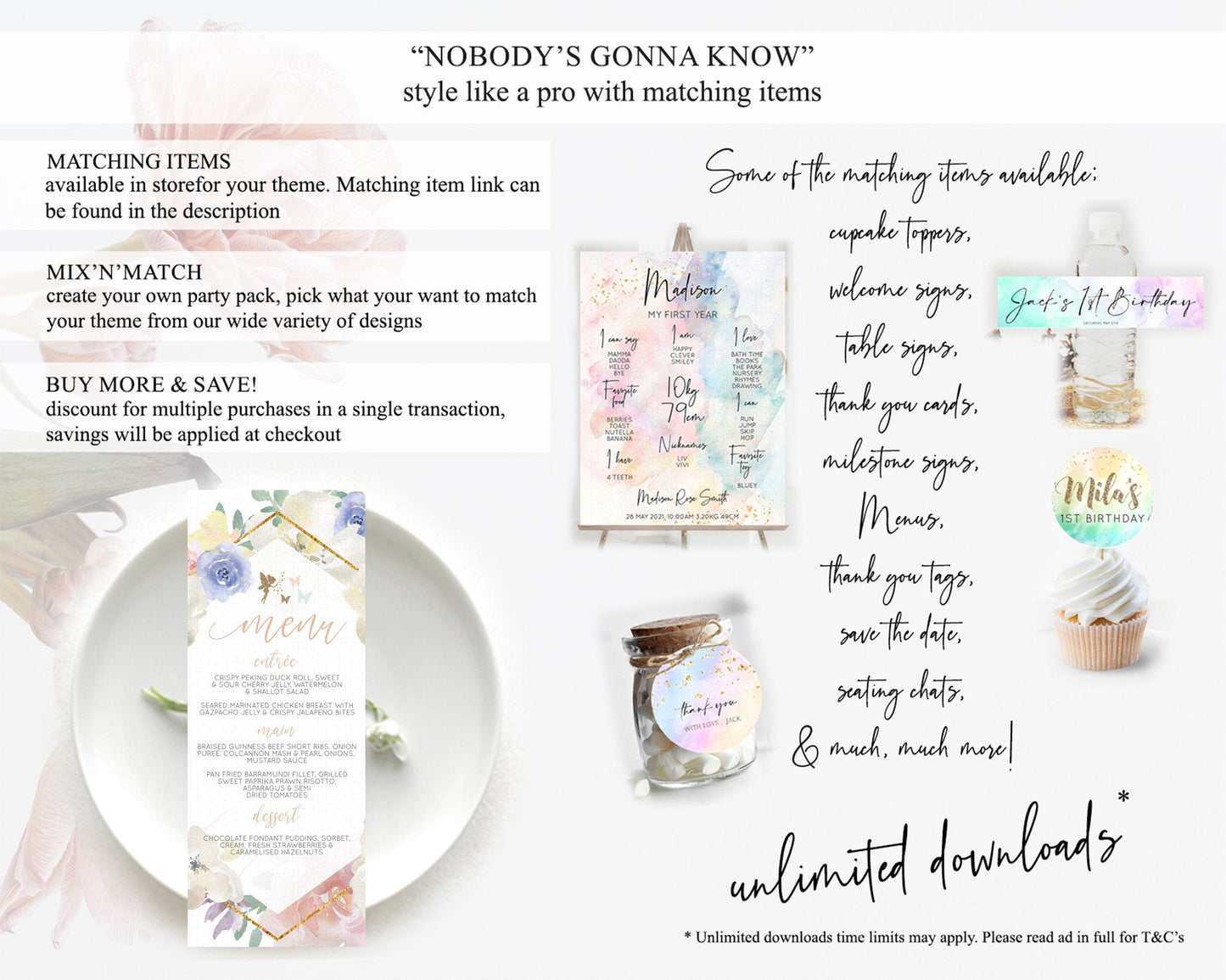 Fairy Menu Fairy Menu Template Enchanted Garden Pastel Floral Butterfly Table Decor Fairy Secret Garden Dinner Dessert Food Menu D10829