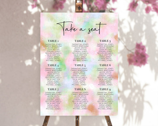 Editable Rainbow Seating Chart Pastel Seating Chart Colorful Pastel Watercol
