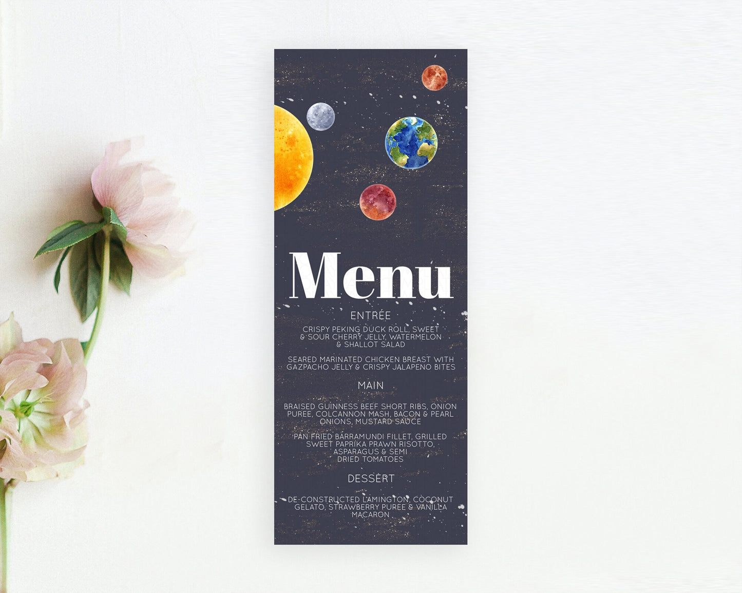 Space Menu Space Menu Template First Trip Around the Sun Table Decor Planets Solar System ONE year Food Menu Dinner Dessert Menu D10144