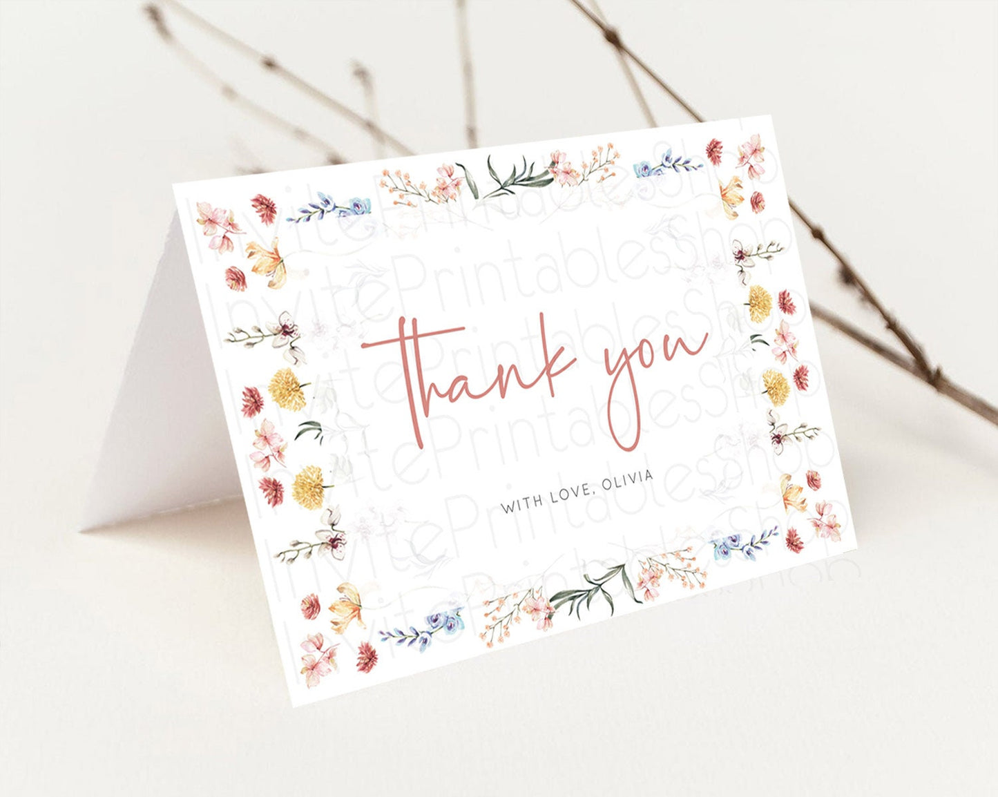 Secret Garden Thank You Wildflower Thank You Card Pastel Flower Garden Birthday Thank You Card Boho Floral Teacher Thank You Card D10682