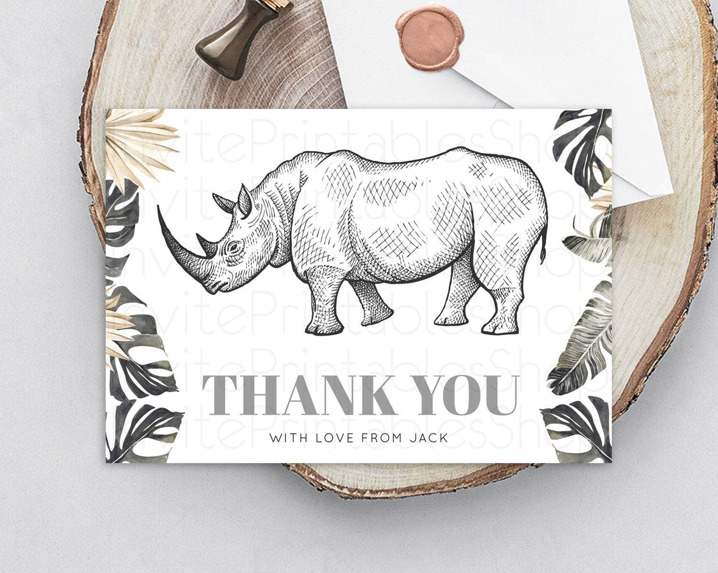 Rhino Thank You Rhino Thank You Card Rhino Birthday Thank You Card Rhino Card Template First Birthday Rhino Teacher Thank You Cards D10826