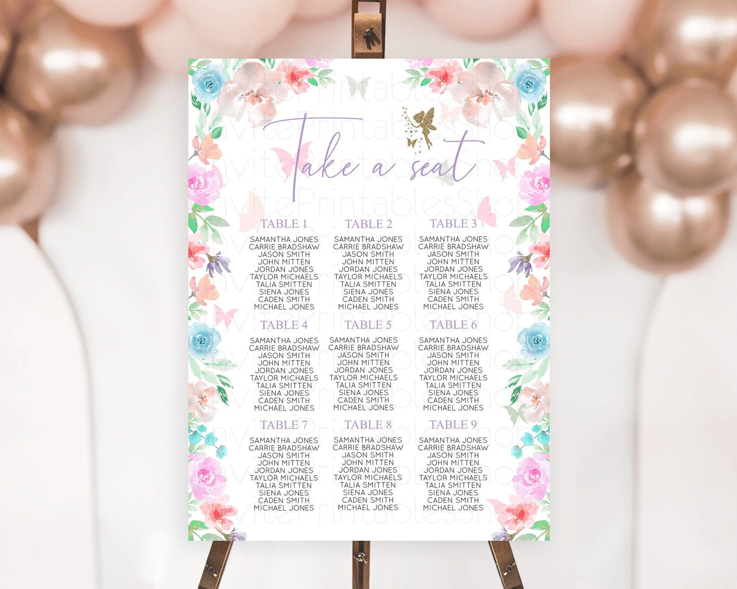 Fairy Seating Chart Pastel Fairy Seating Chart Fairy Tea Party Fairy Garden Seating Sign Enchanted Garden Floral Butterfly Decor D10126
