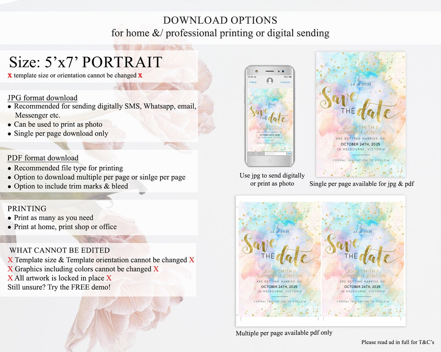 Pastel Save The Date Template Pastel Ombre Rainbow Watercolor Colorful Party For Birthday Baptism Baby Shower Wedding Bridal Shower D10272