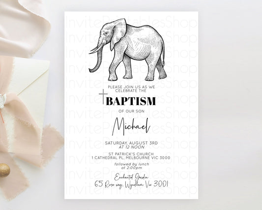 Elephant Baptism Invitation Elephant Baptism 1st Birthday Invitation Safari Christening Invitation TWO Wild ONE Jungle Adventure Zoo D10248