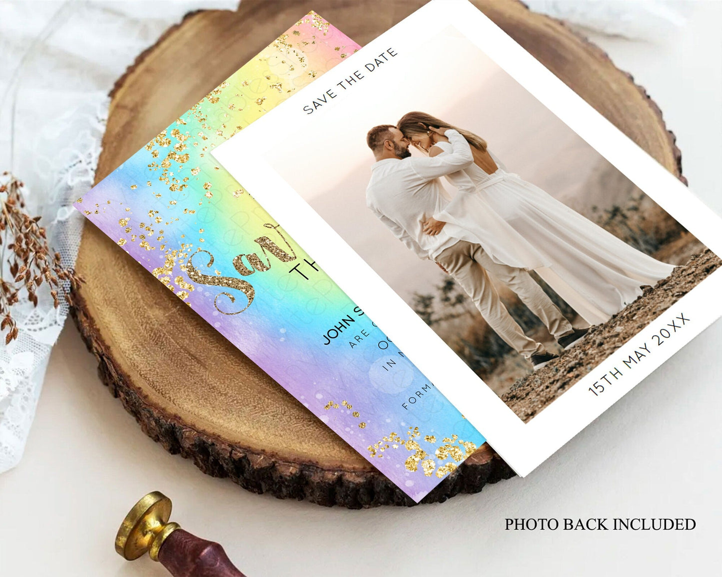Tie Dye Save The Date Template Rainbow Pastel Ombre Watercolor Party For 1st Birthday Baptism Baby Shower Bridal Shower Wedding D10568