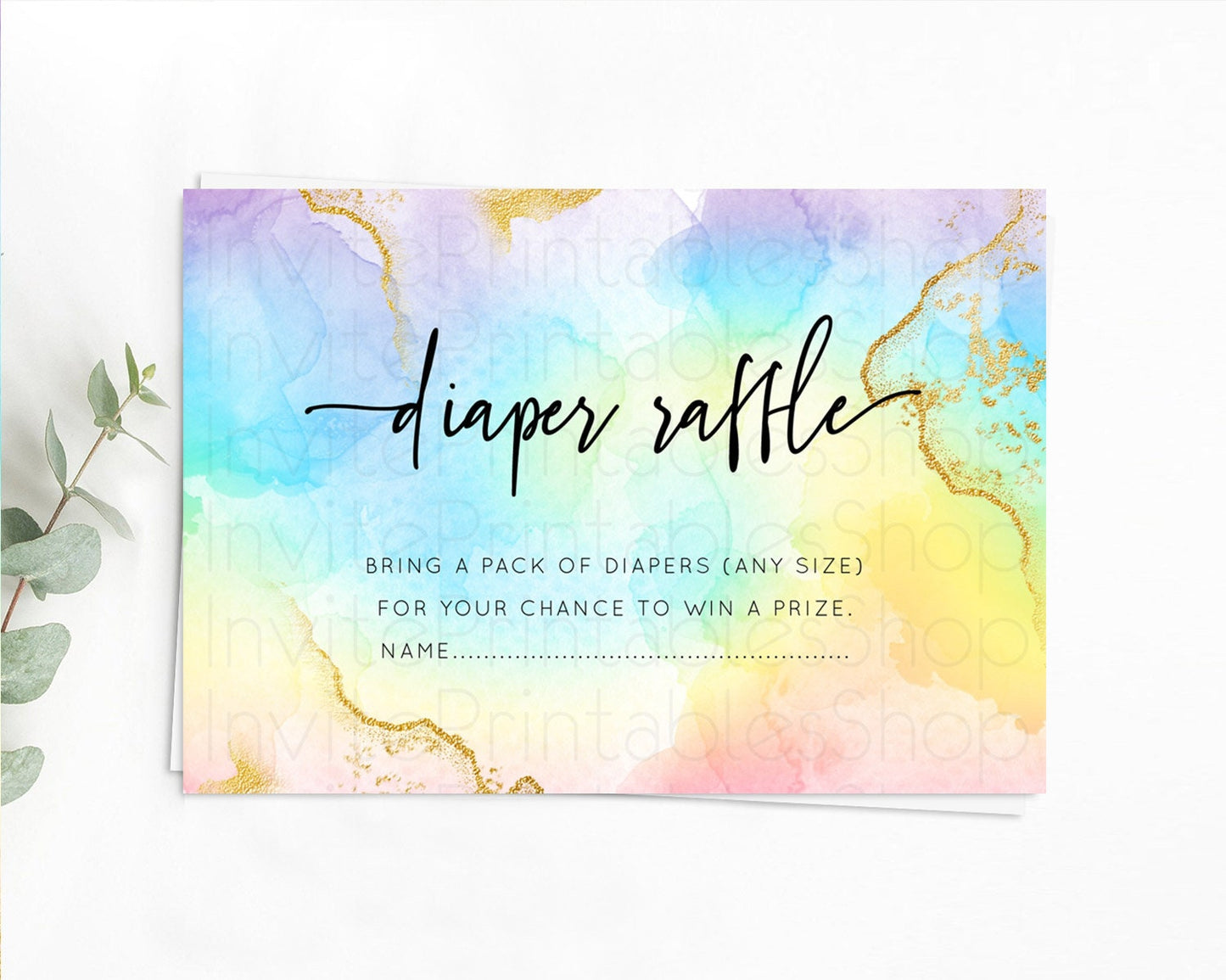 Pastel Diaper Raffle Card Pastel Rainbow Diaper Raffle Insert Colorful Ombre Watercolor Diaper Ticket Confetti Glitter Raffle Game D10588