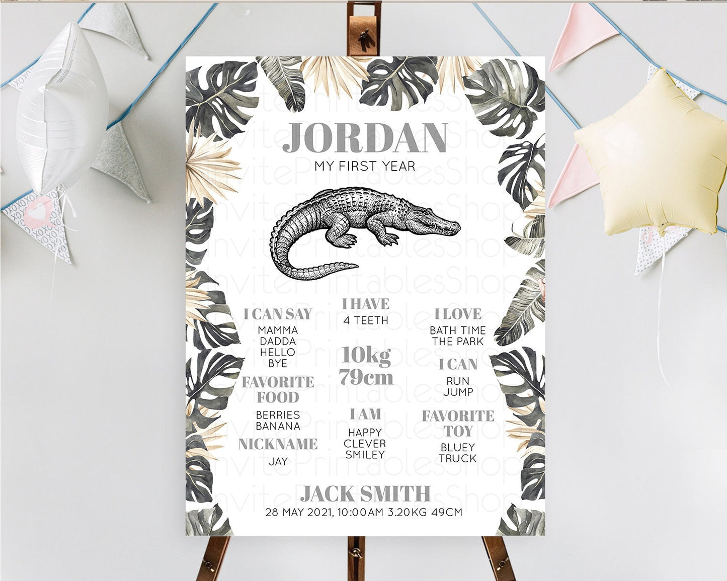 Crocodile First Birthday Milestone Board Alligator Milestone Poster Crocodile Alligator Decor Croc Gator First Birthday Welcome Sign D10830