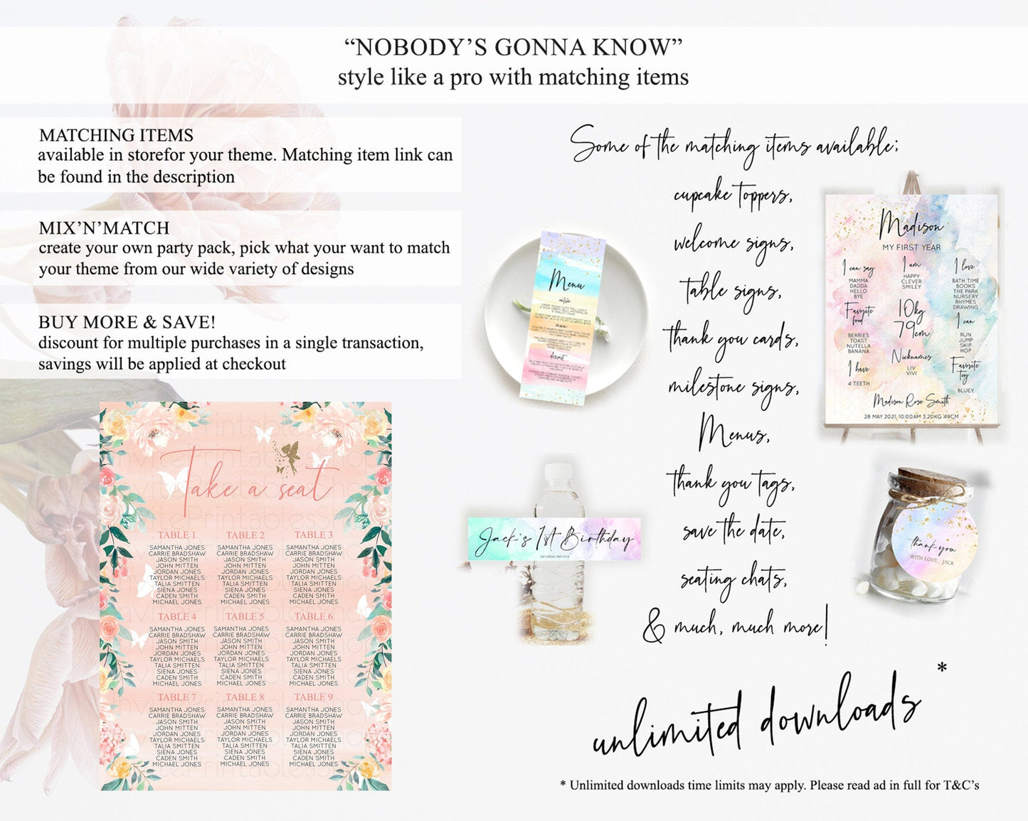 Fairy Seating Chart Pastel Fairy Seating Chart Fairy Tea Party Fairy Garden Seating Sign Enchanted Garden Floral Butterfly Decor D10792
